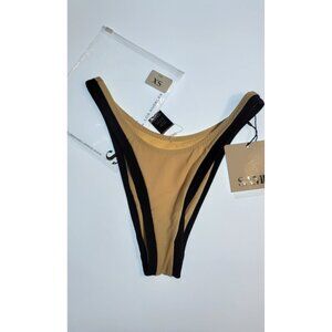 SAME Los Angeles Bottom Swim  Womens High Rise Solid Size XS Faux Suede Beige